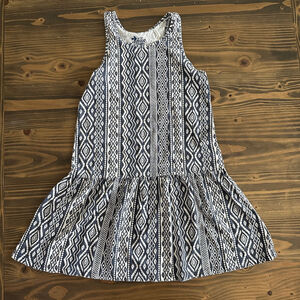 Old Navy Girls M White Blue Geometric Sleeveless Cotton Casual Dress